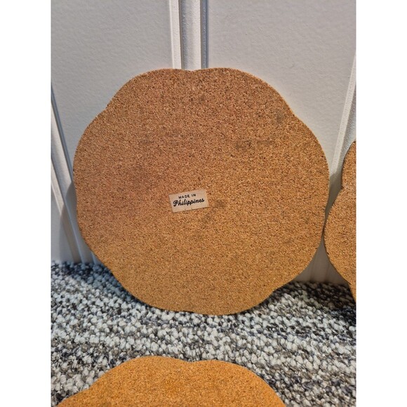 6 Capiz Shell Cork Backed Round With Scallop Edge Placemat/Trivets Phillipines - Picture 16 of 16